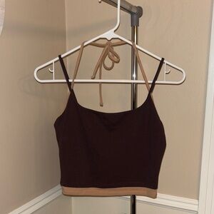 Stylish Chocolate Brown and Tan Halter Top